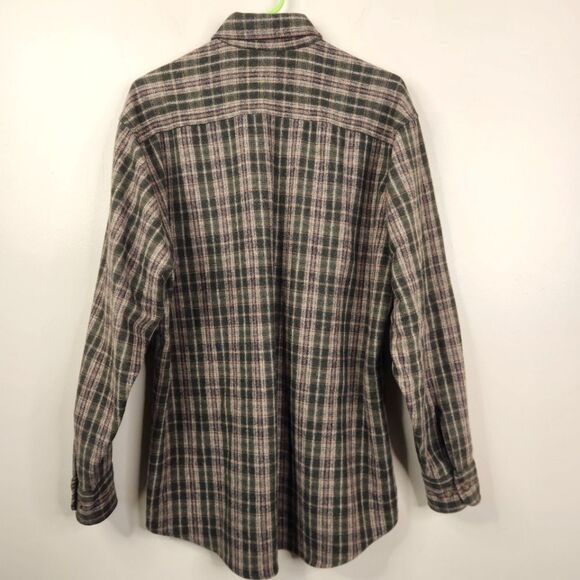 Vtg Woolrich Oatmeal Loden Plaid Long Sleeve Button Down Wool Nylon Blend Shirt - Picture 2 of 7